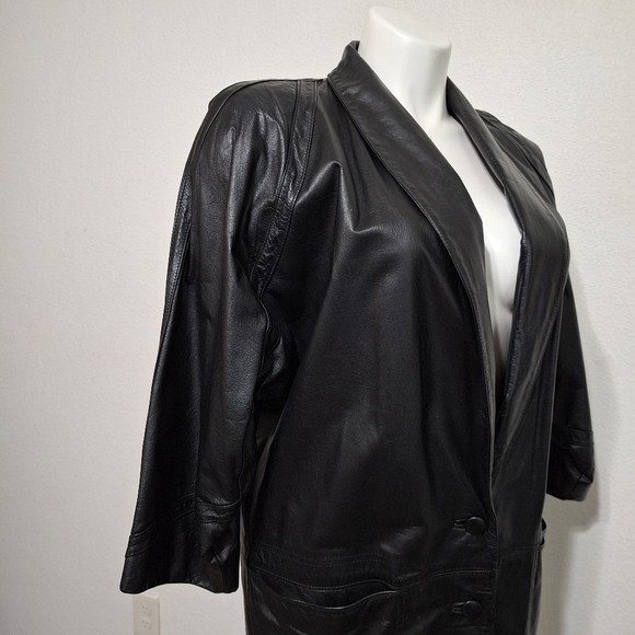 Lisa Loren Black Matrix Front Pockets 3/4 Sleeve Genuine Leather Coat Size M - Picture 5 of 11